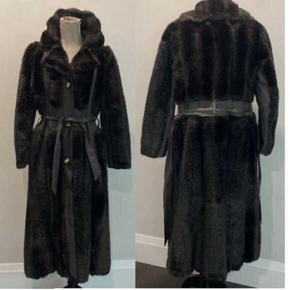 Luxurious Black Faux Fur Coat Retro Style Size Medium Winter Coat - Picture 3 of 16